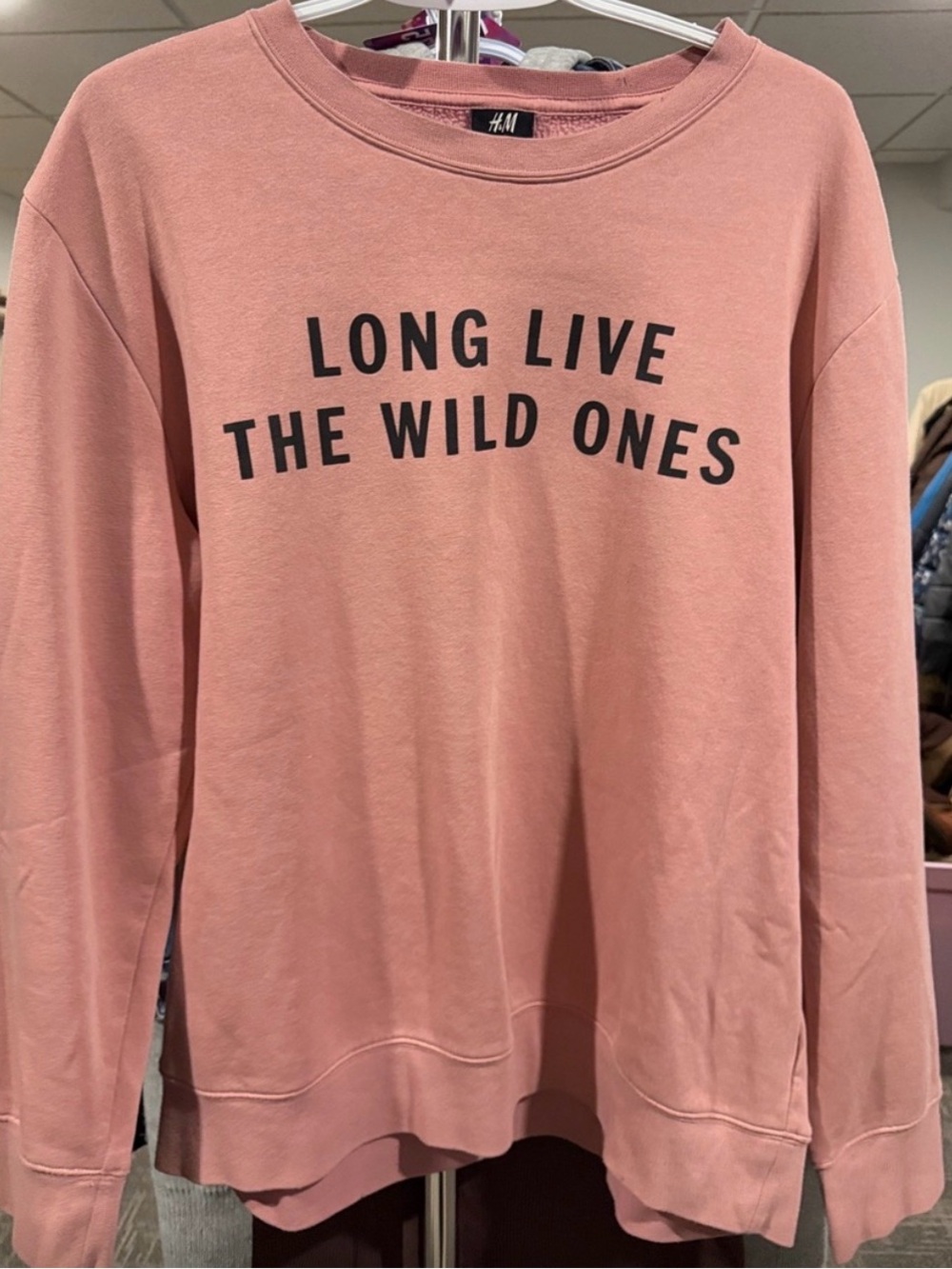 H&M Dusty Pink Crewneck Sweatshirt with Black Slogan
